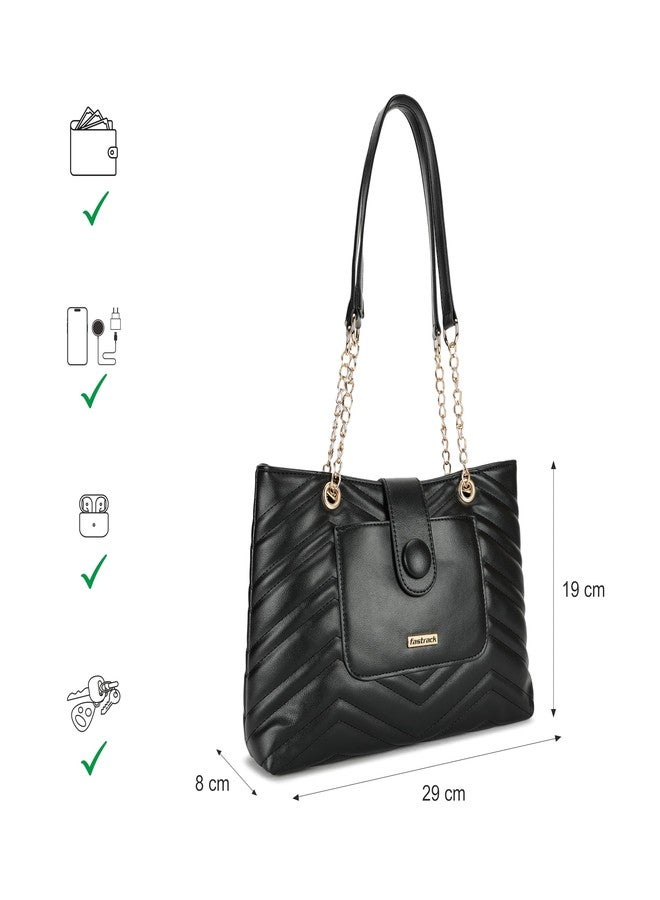 Fastrack Quilted Structured Tote Bag with Semi-Metallic Shoulder Strap for Women, Girls and Ladies - Image 4